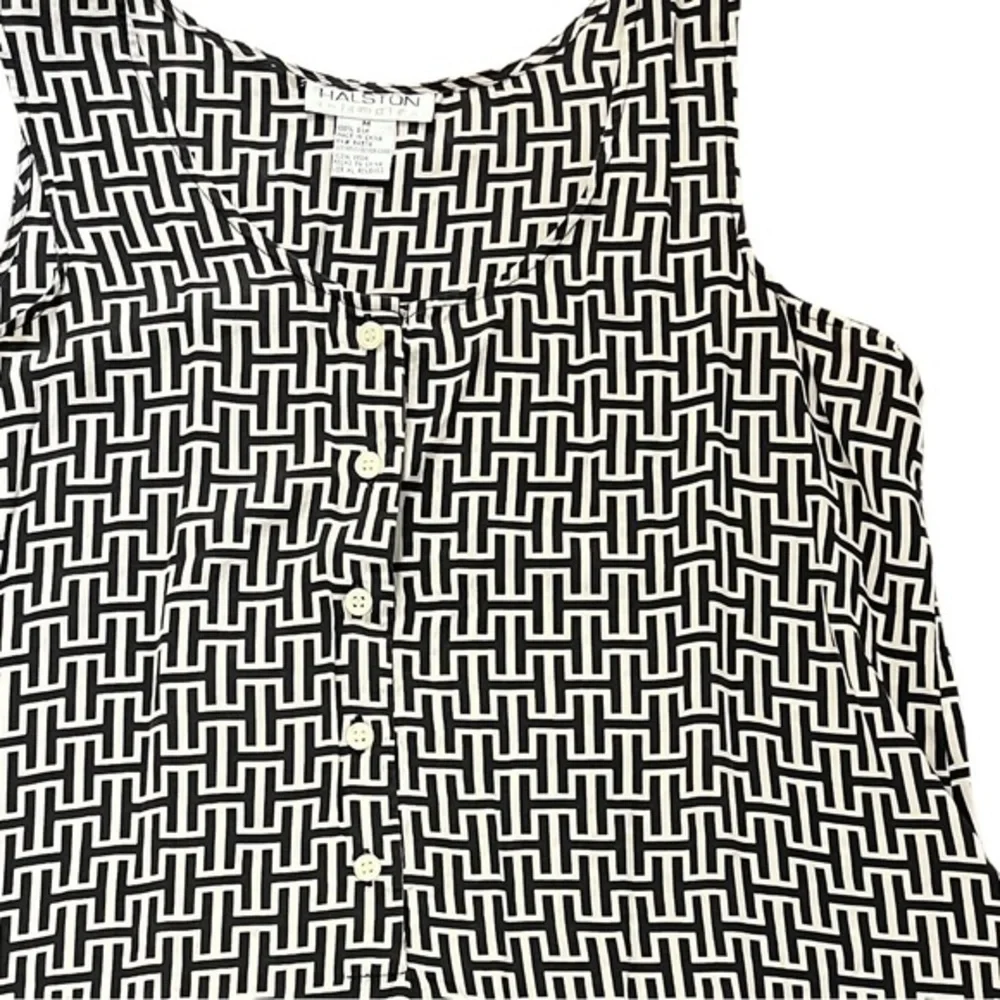 Vintage Halston Intimates 100% Silk Sleep Shirt M Geometric Print